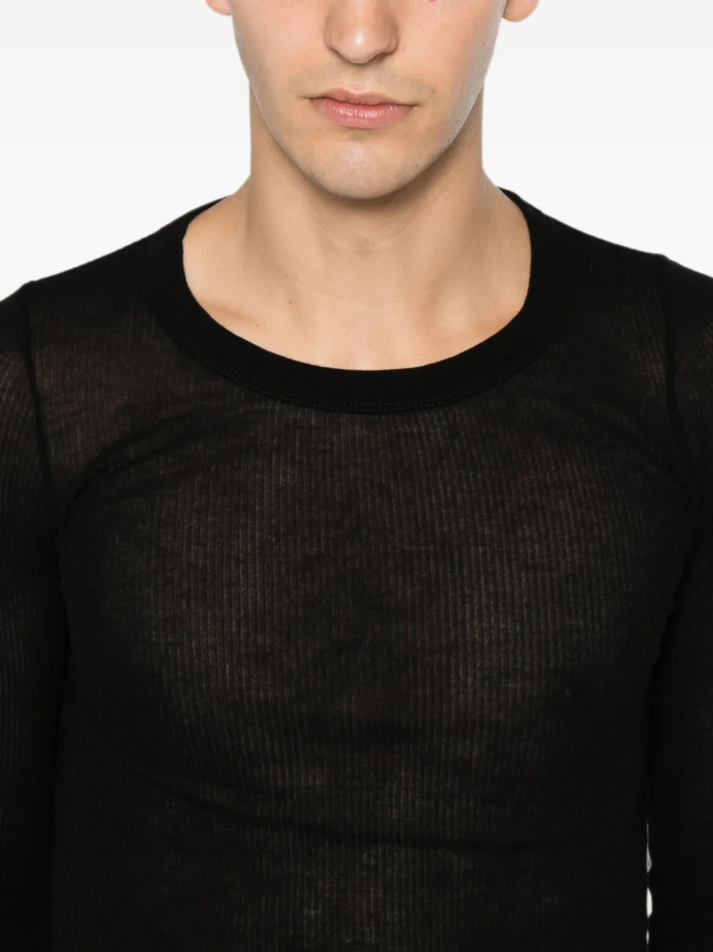 Rick Owens Rib LS T gerafeld T-shirt Zwart