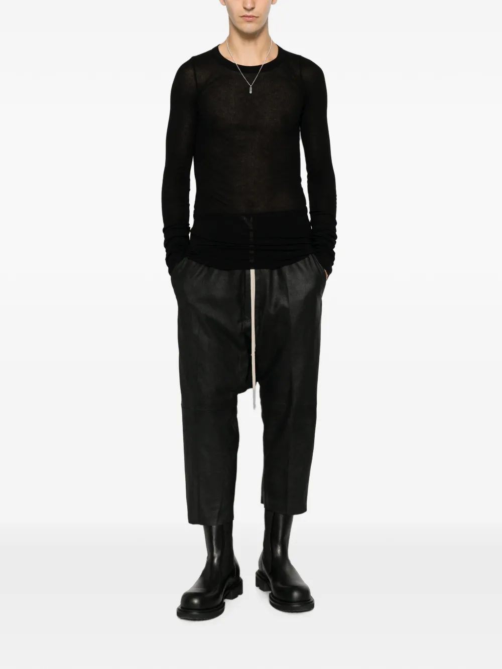 Rick Owens Rib LS T gerafeld T-shirt Zwart