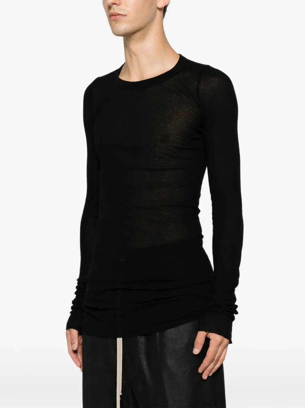 Rick Owens Rib LS T gerafeld T-shirt Zwart