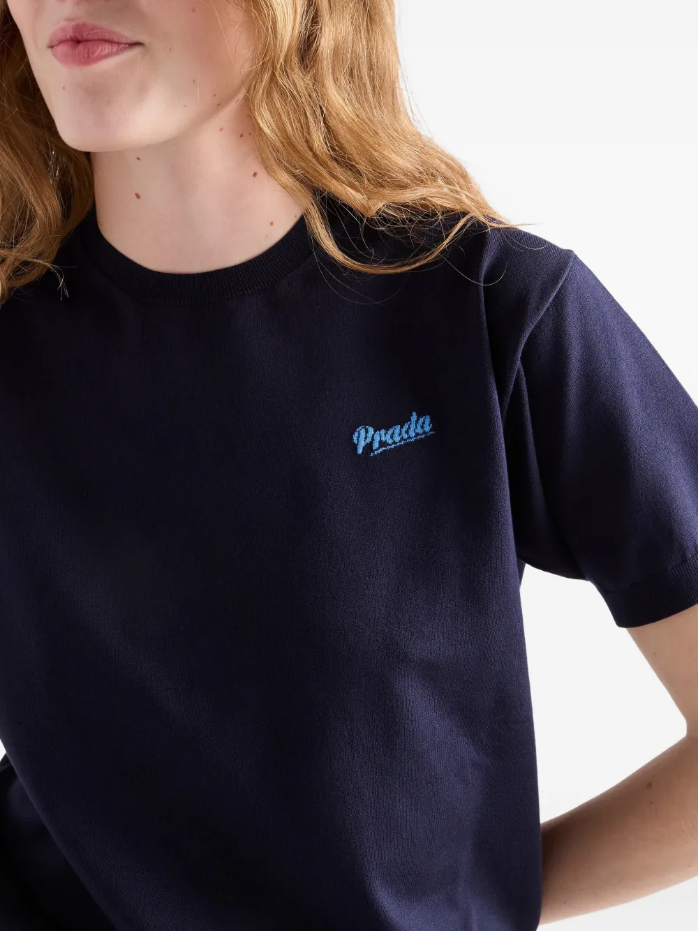 Prada Zijden trui met ronde hals Blauw