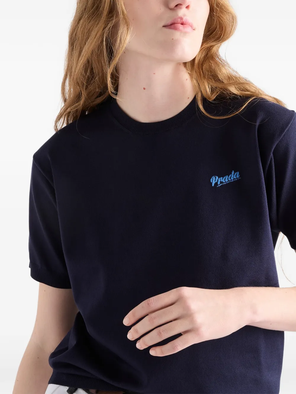 Prada Zijden trui met ronde hals Blauw
