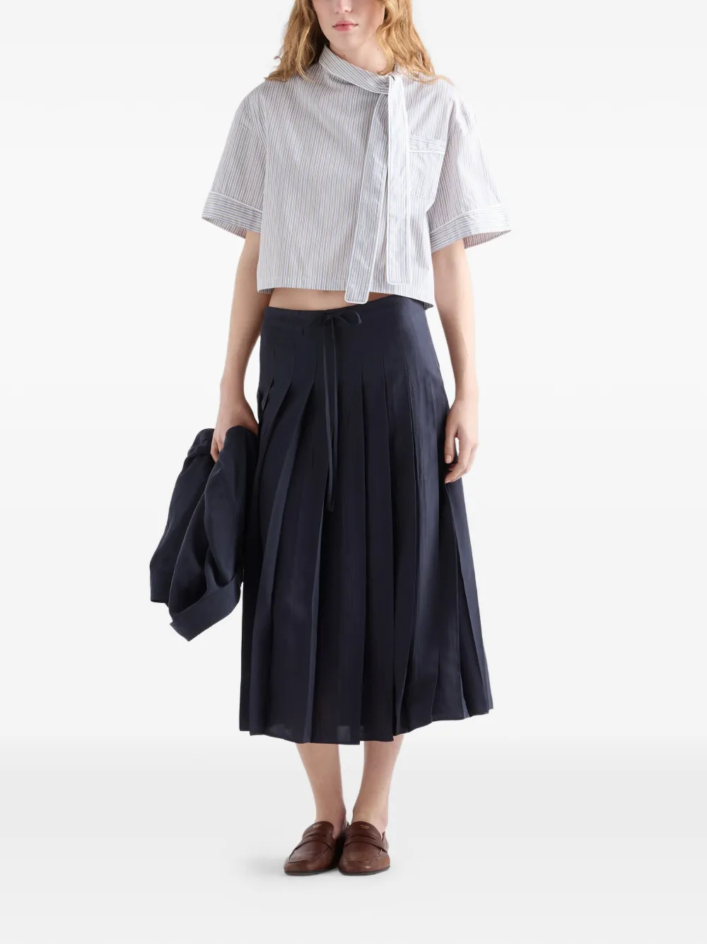 Prada シルク プリーツミディスカート | ブルー | FARFETCH JP