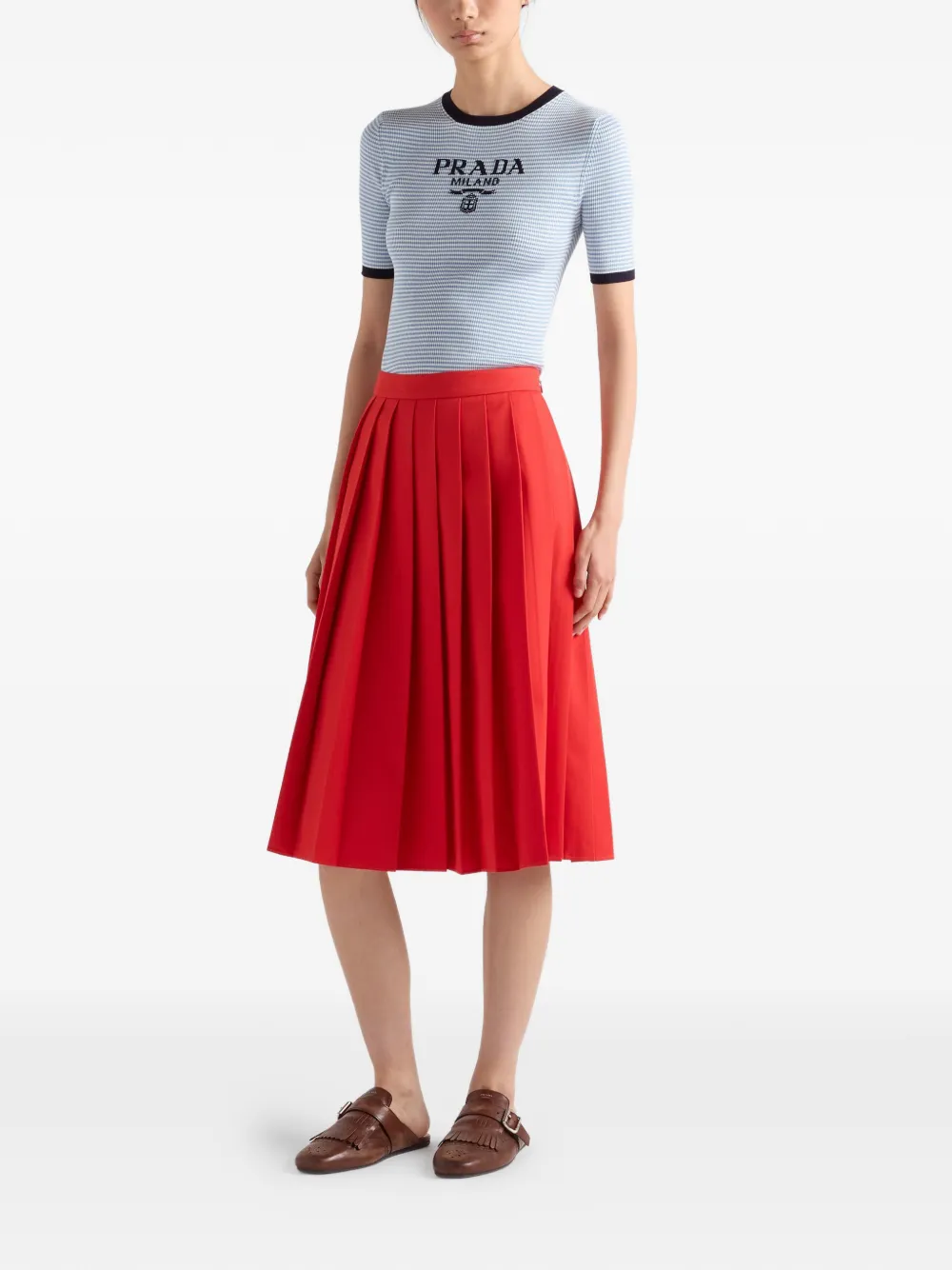  Prada Jersey De Seda A Rayas Con Cuello Redondo - Azul 