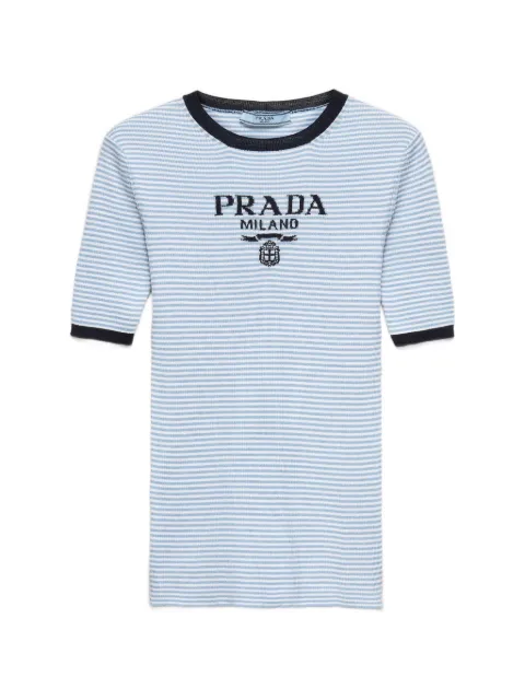 Prada suéter de seda con cuello redondo y rayas