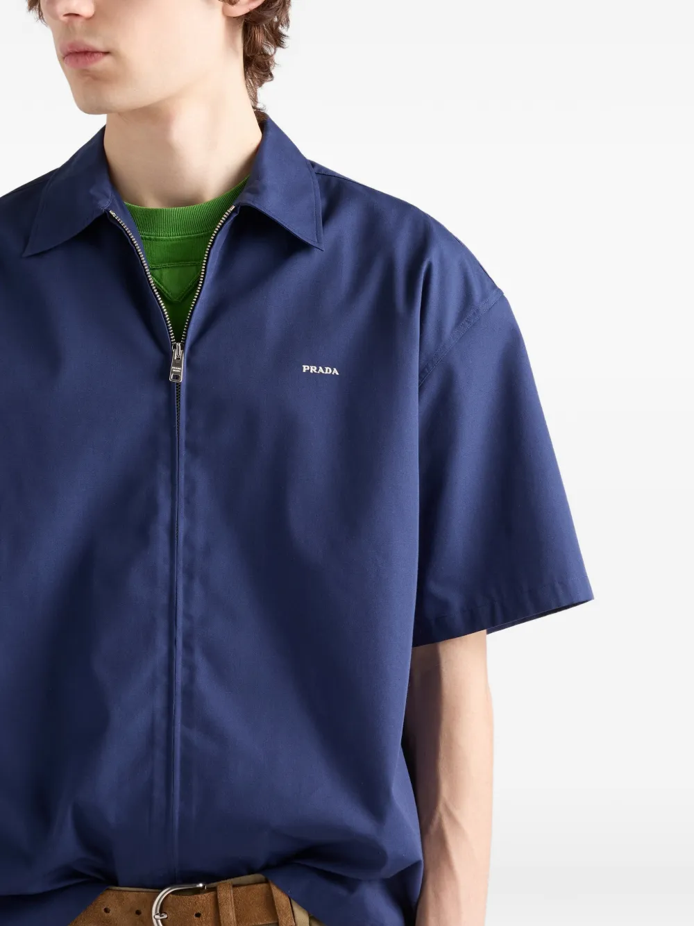 Prada short-sleeved Technical Cotton Shirt | Blue | FARFETCH ZA
