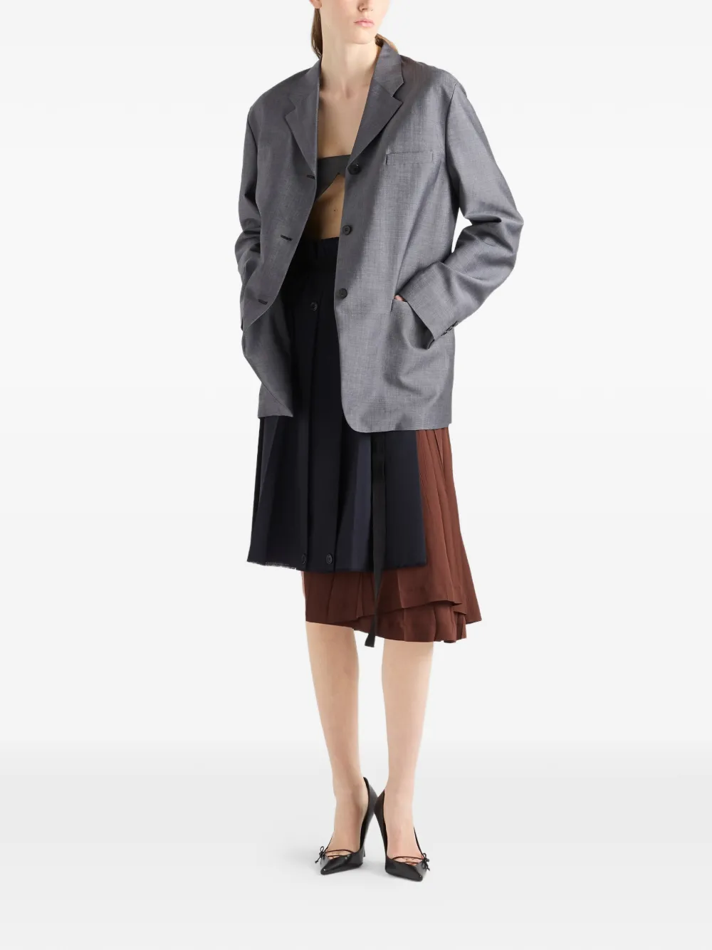  Prada Single-breasted Kid-mohair Jacket - Grey 