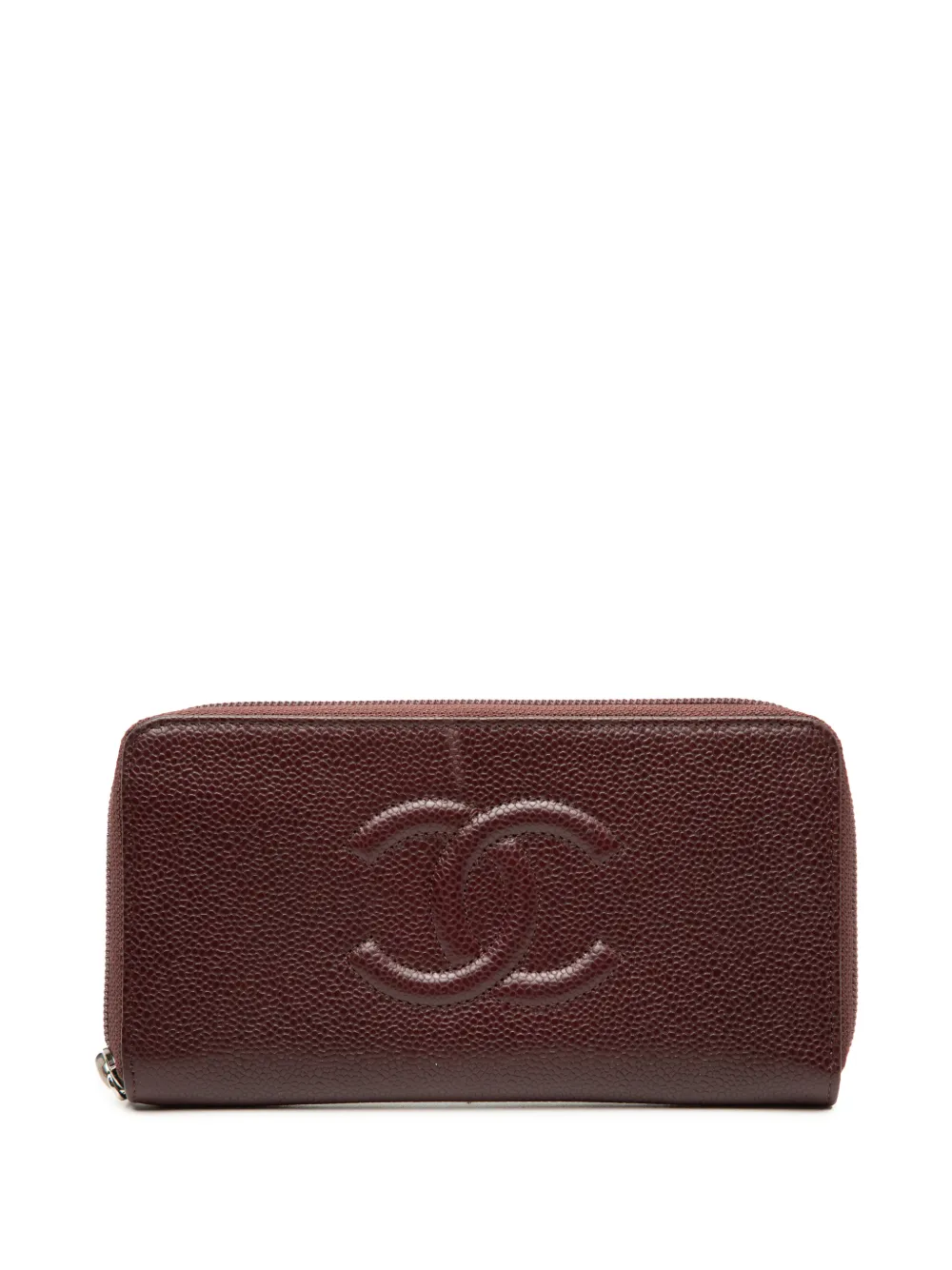 Pre-owned Chanel 2012 Cc Caviar Zip Around Wallet Long Wallets In Red