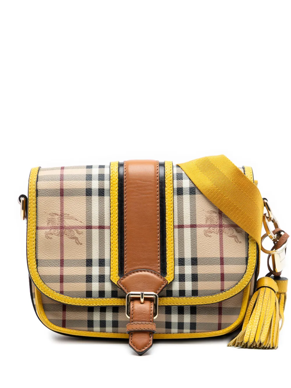 Burberry Pre-Owned 2000-2017 Haymarket Check Coated Canvas and Leather Buckle Flap crossbody bag - Marrone