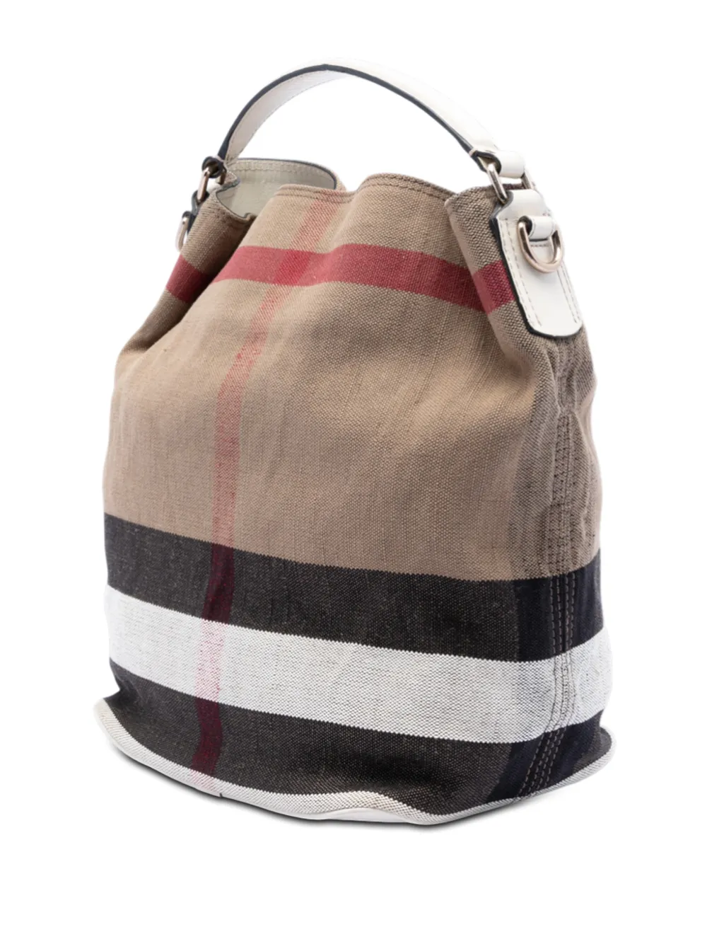 Burberry Pre-owned 2000-2017 Medium Mega Check Canvas Ashby Bucket Bag Satchel - Brown 