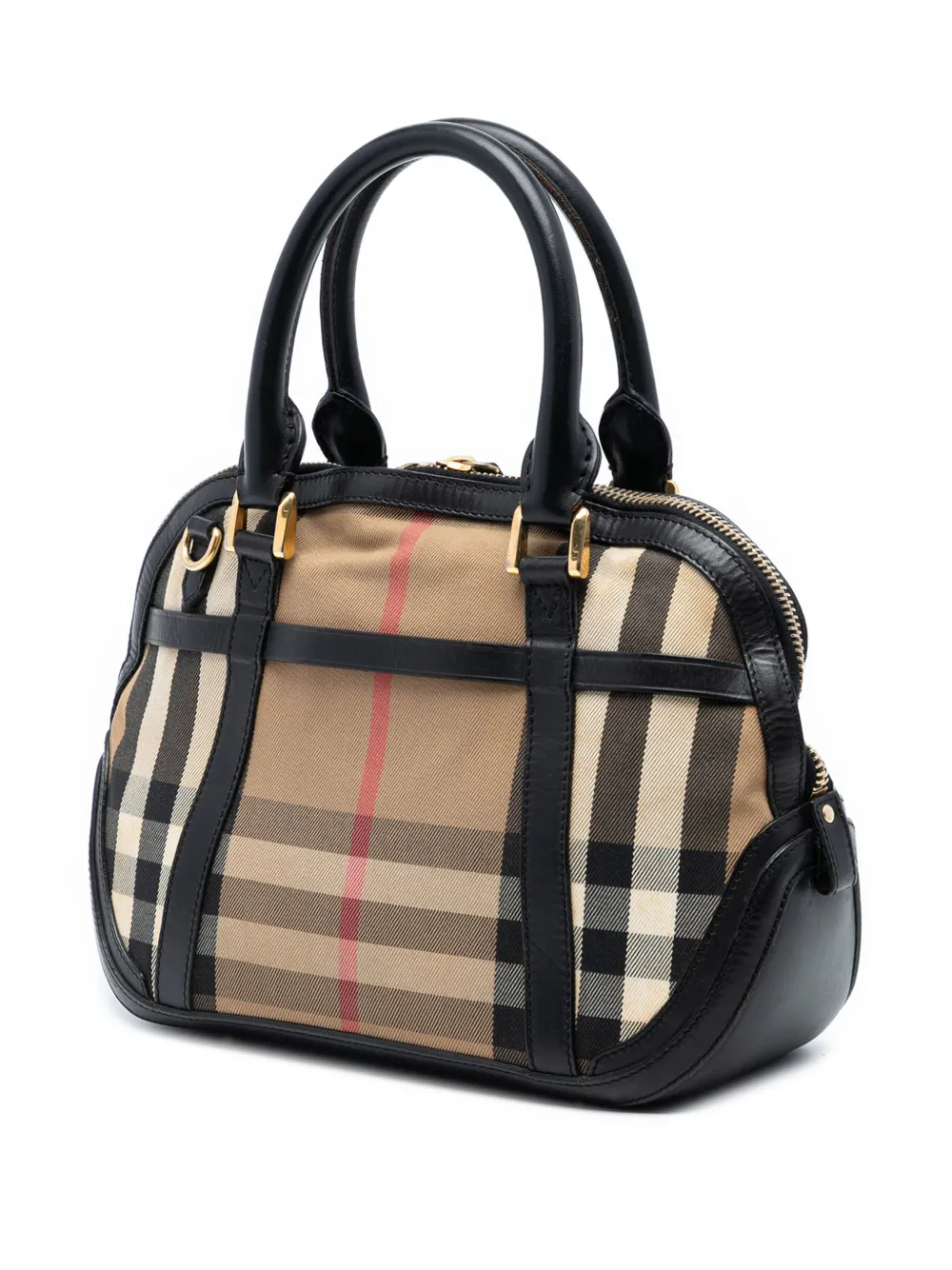  Burberry Pre-owned 2000-2017 Small Leather Trimmed House Check Canvas Bridle Orchard Satchel - Brown 