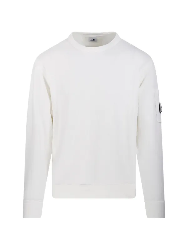C.P. Company Malfilè Fleece Lens Crewneck Sweatshirt in White