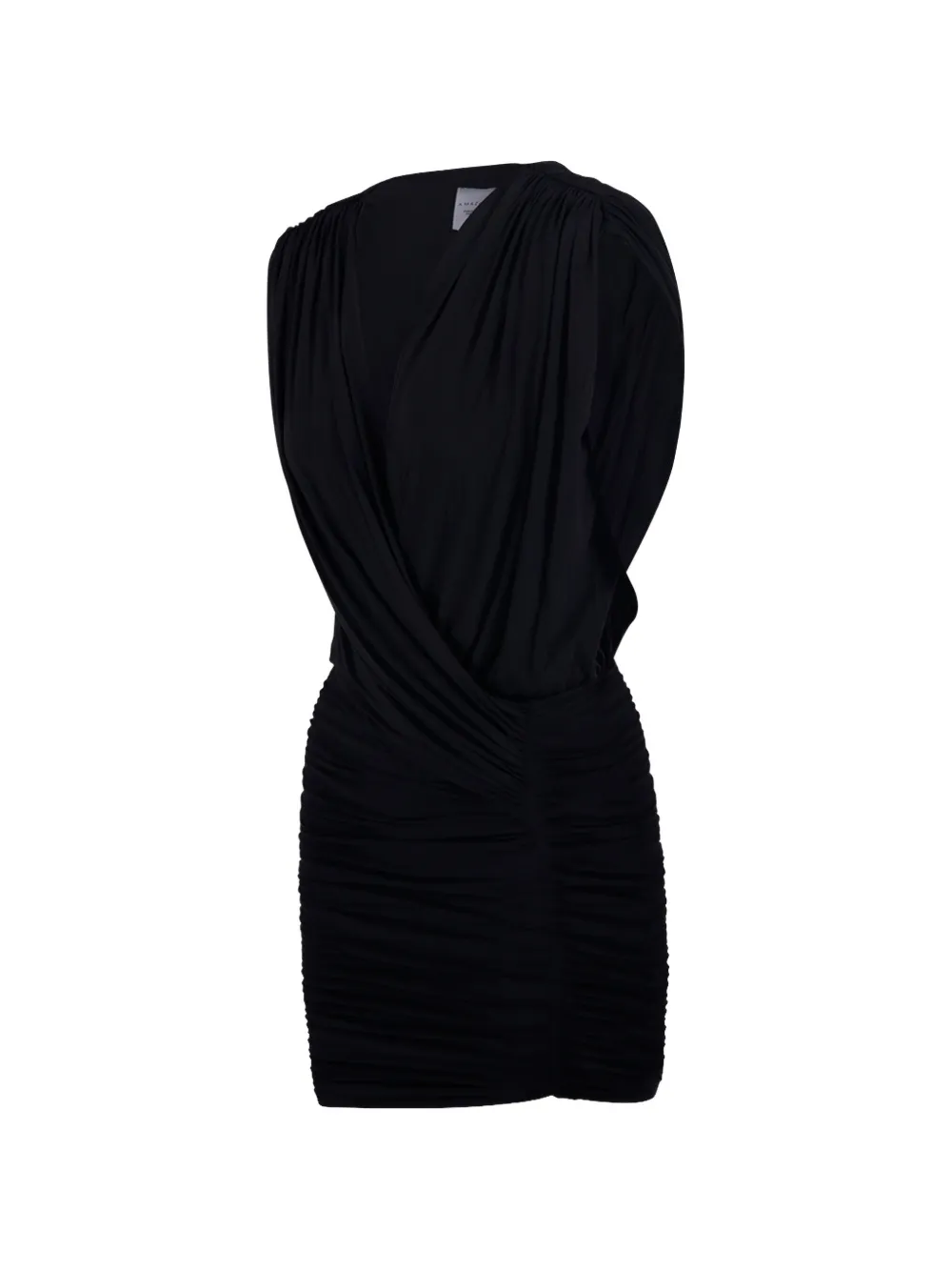  Amazuìn Candice Draped V-neck Mini Dress - Black 