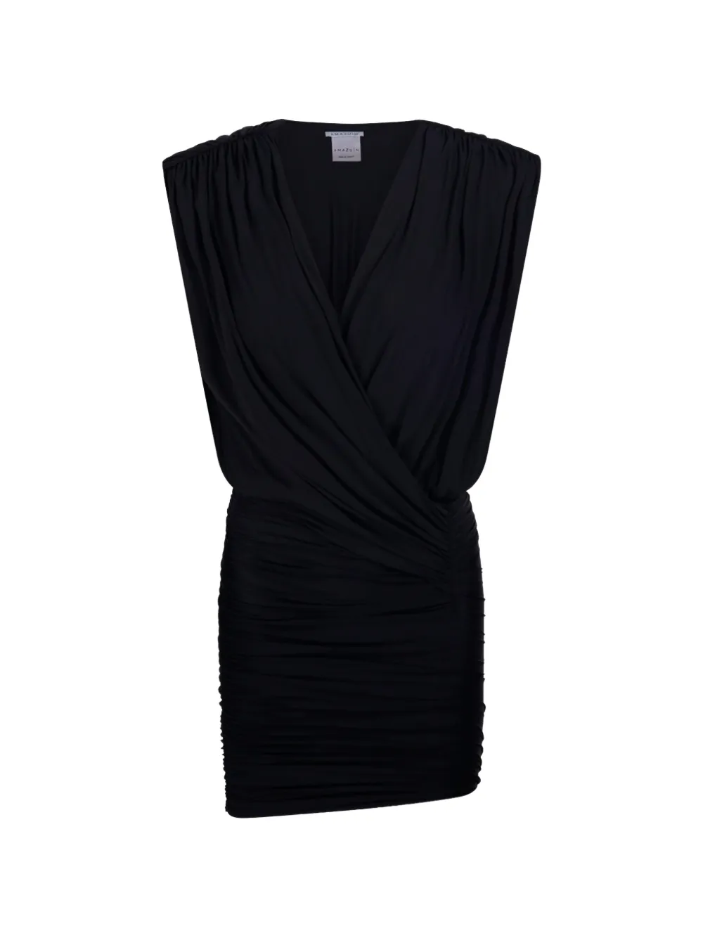 Amazuìn Candice Draped V-neck Mini Dress In Black