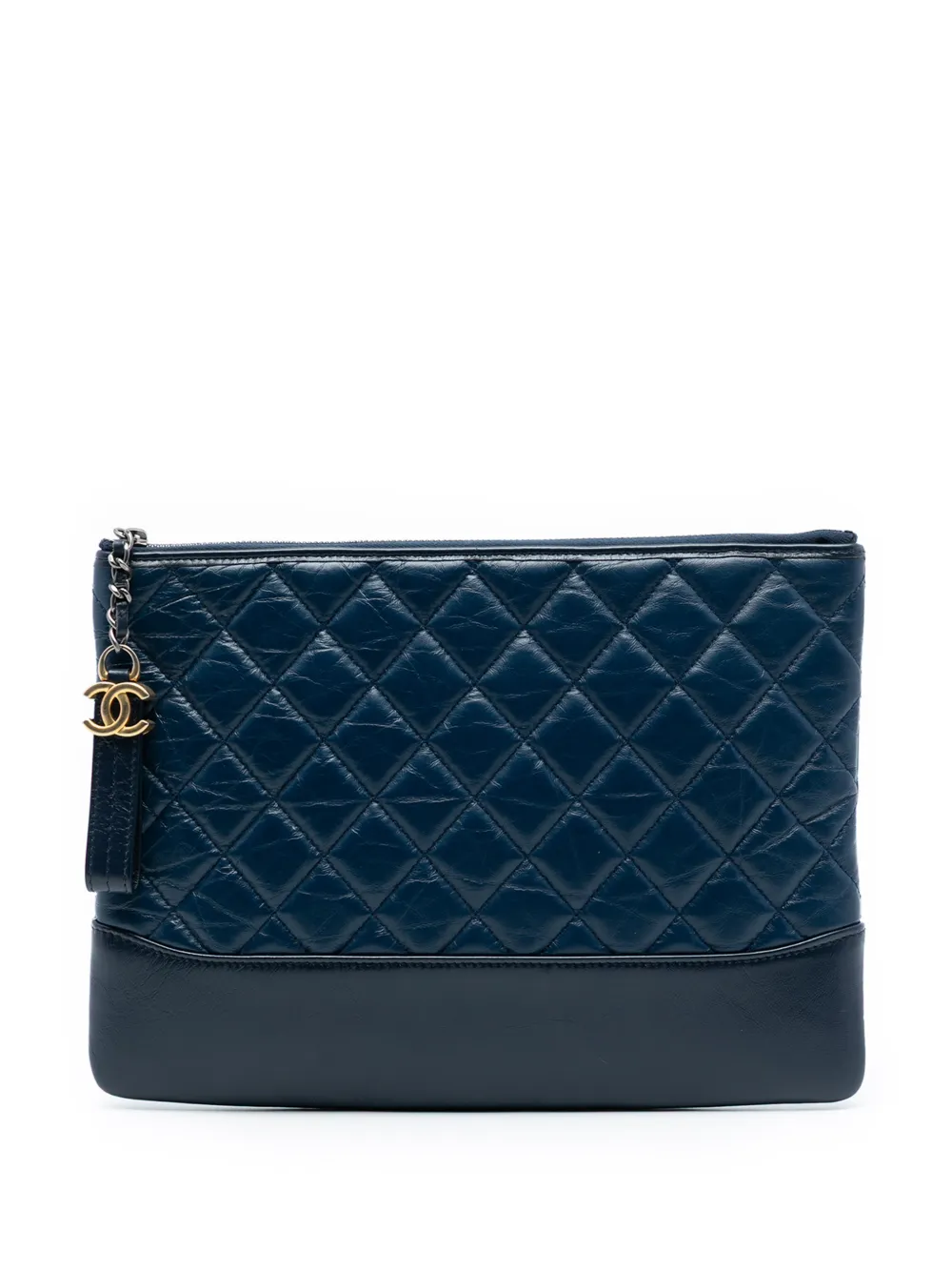 Pre-owned Chanel 2019 Medium Aged Calfskin Gabrielle O Case Clutch Bag In Blue
