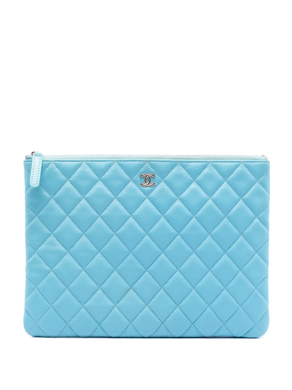 Pre-owned Chanel 2016-2017 Medium Quilted Lambskin O Case Clutch Bag In Blue