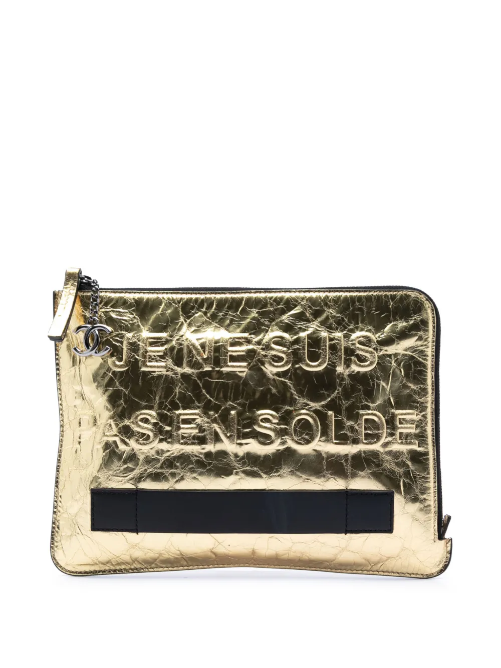 Pre-owned Chanel 2014-2015 Metallic Lambskin Je Ne Suis Pas En Solde Clutch Bag In Gold