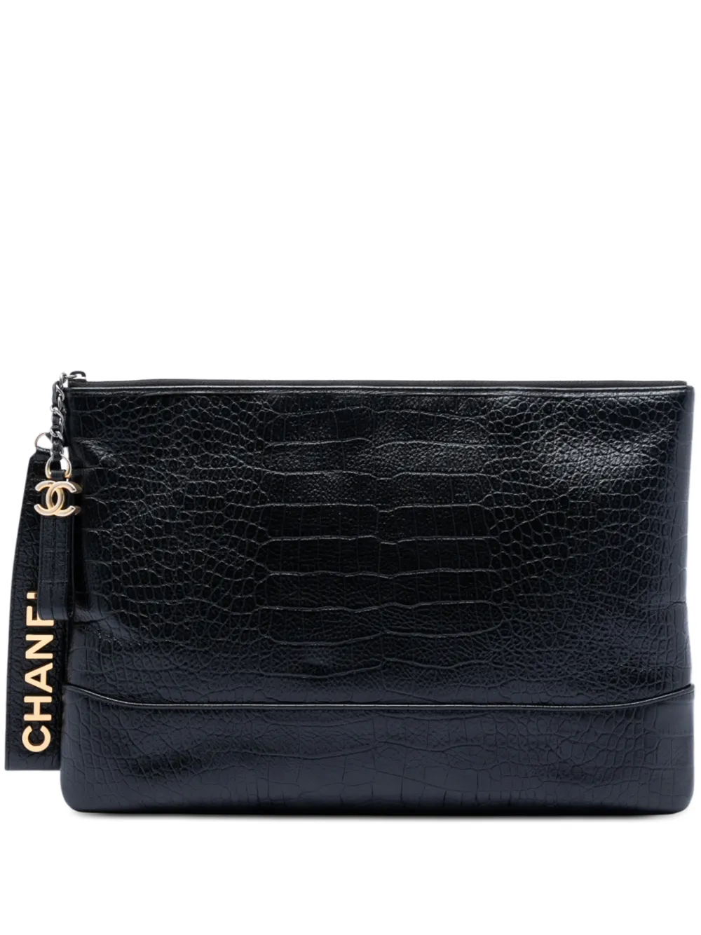 CHANEL Pre-Owned 2019 Medium Croc Embossed Calfskin Gabrielle Cosmetic Case clutch bag - Nero
