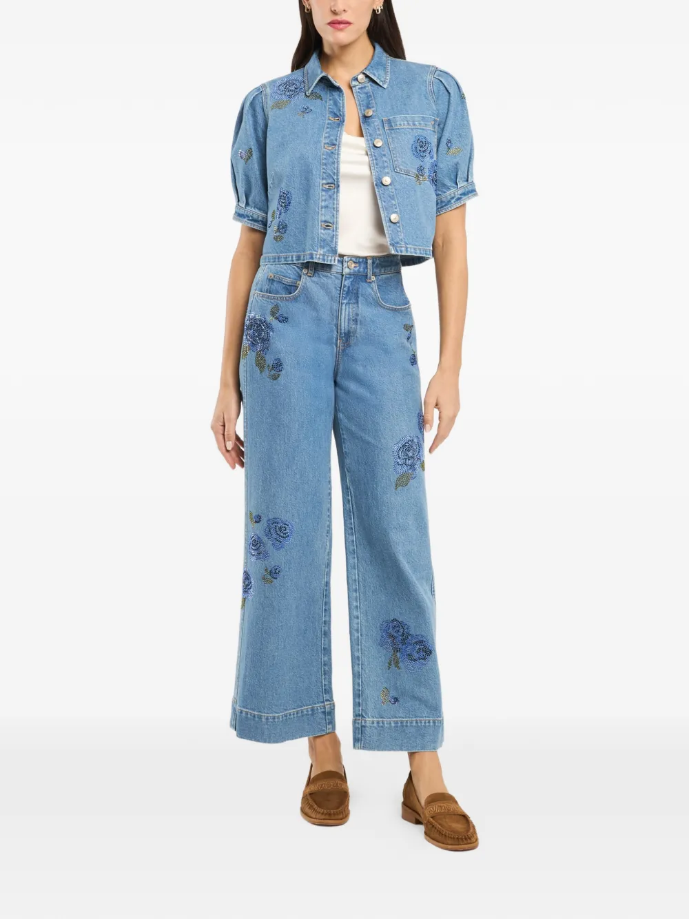 Cinq A Sept Halsie denim blouse met pofmouwen Blauw