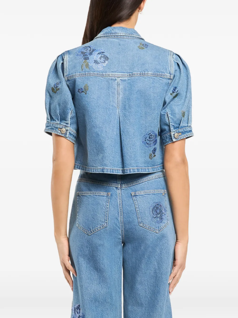 Cinq A Sept Halsie denim blouse met pofmouwen Blauw