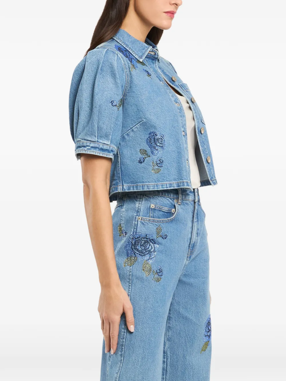 Cinq A Sept Halsie denim blouse met pofmouwen Blauw