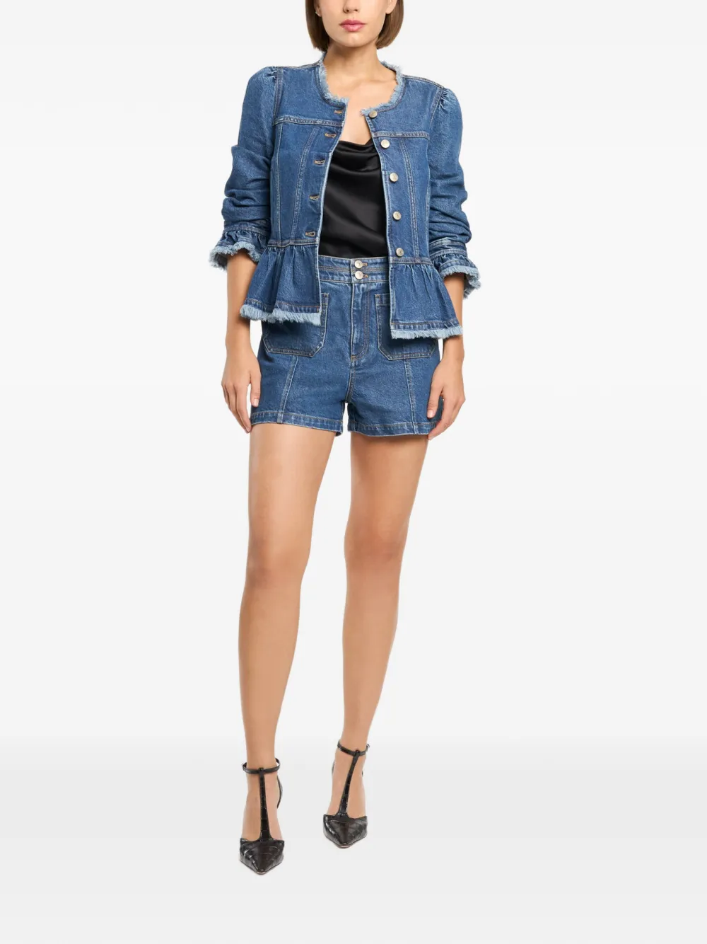  Cinq A Sept Frieda Peplum Denim Jacket - Blue 