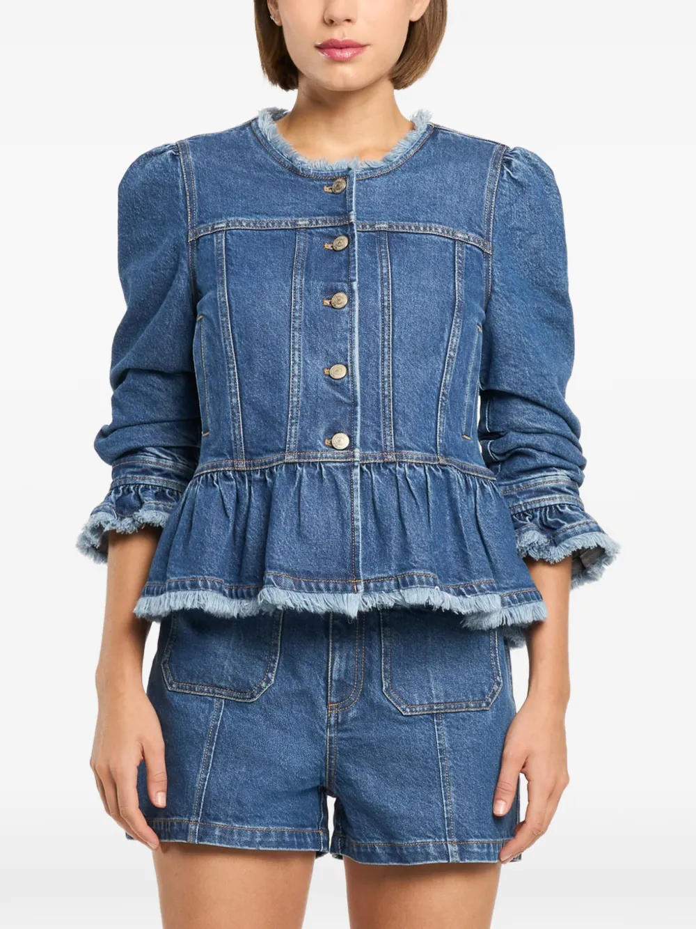  Cinq A Sept Frieda Peplum Denim Jacket - Blue 