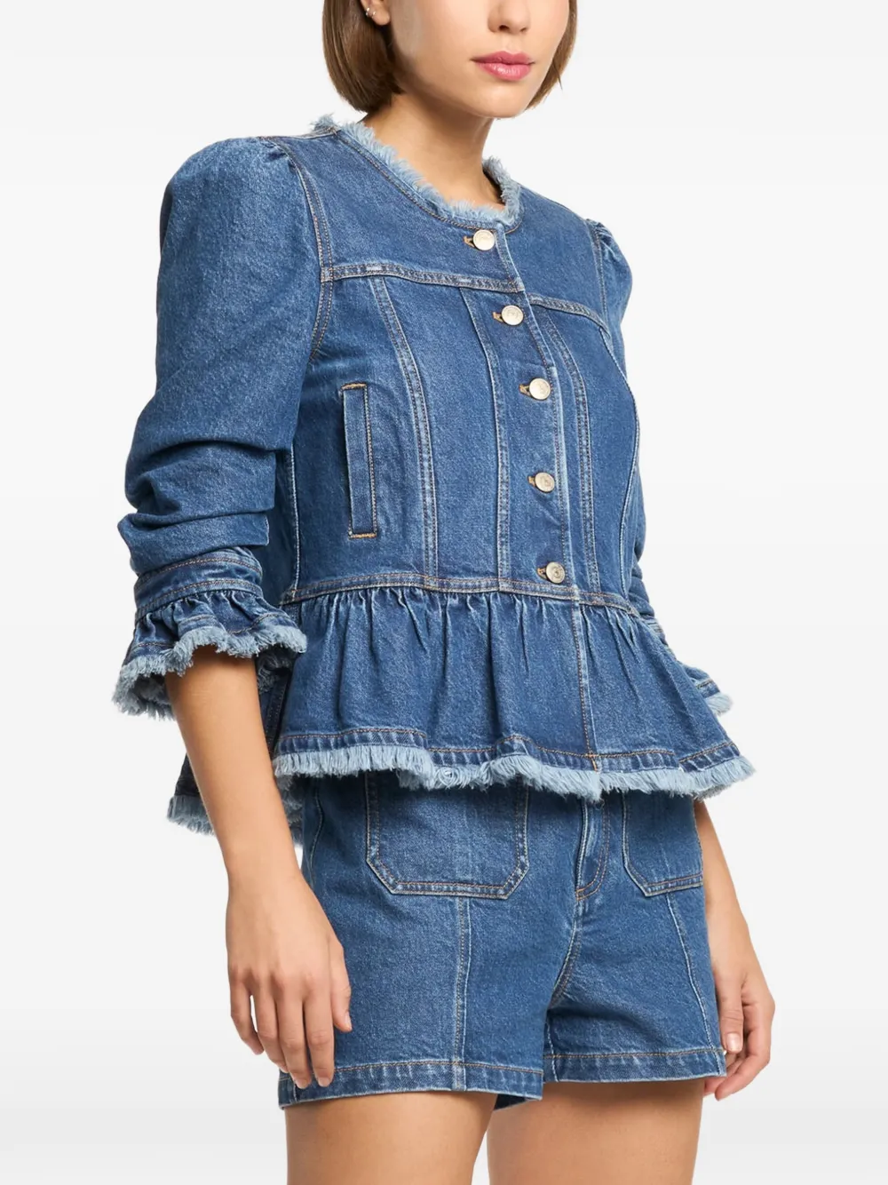 Cinq A Sept Frieda denim jack met peplum-design Blauw