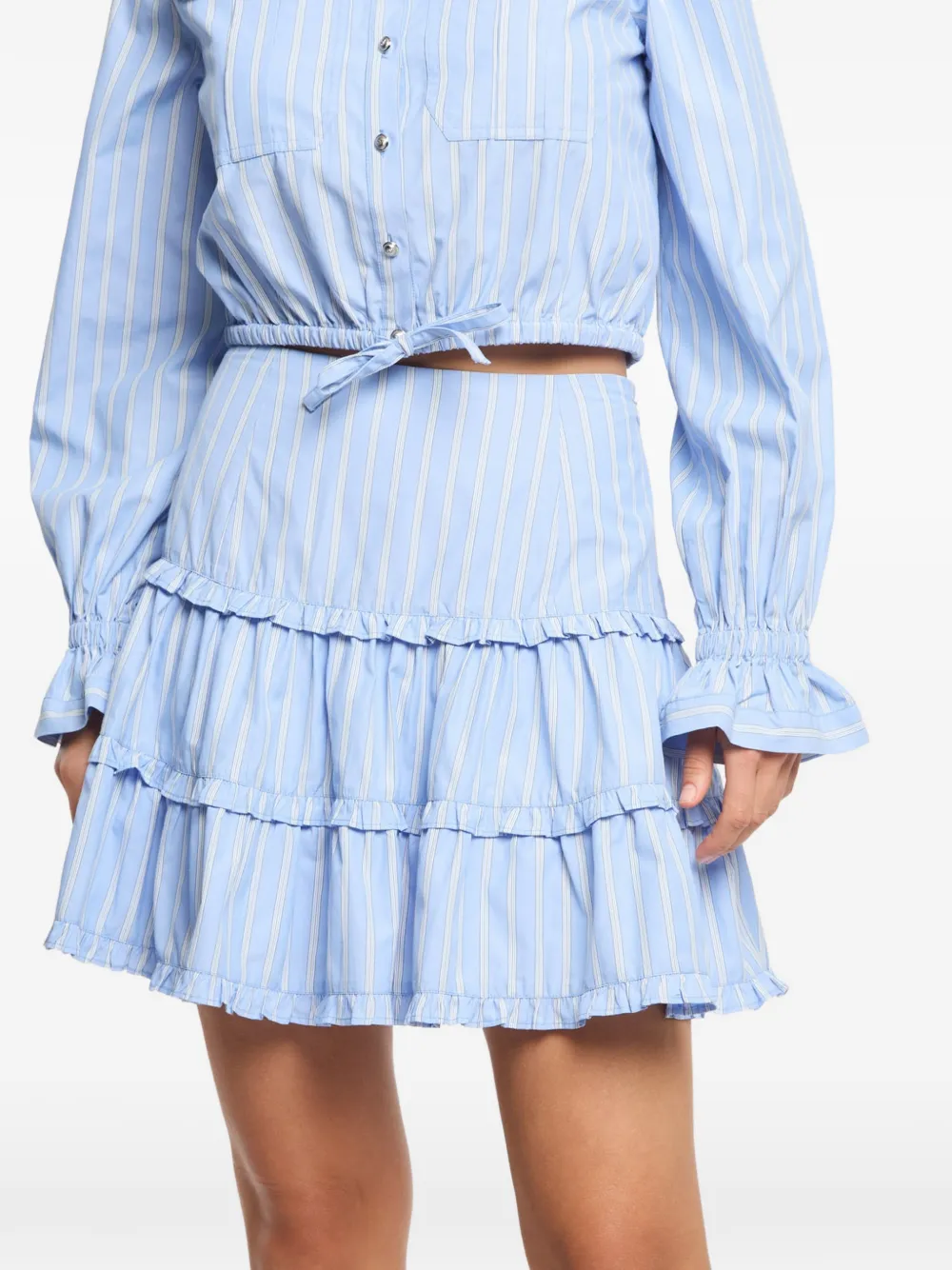 Cinq A Sept Thea gestreepte rok met ruches Blauw
