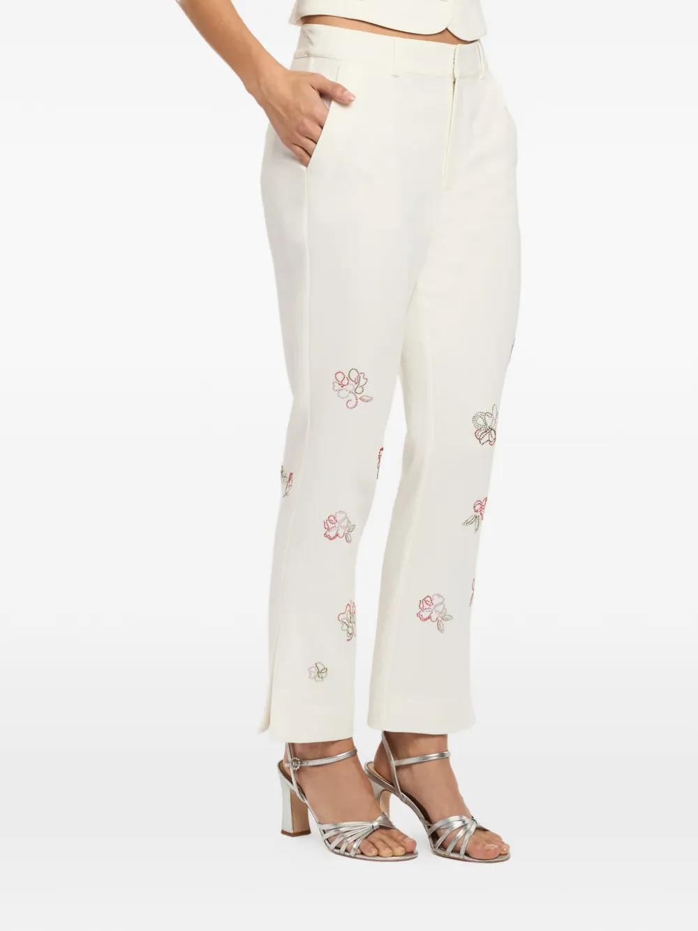 Cinq A Sept Kerry cropped broek met bloemendetail Beige