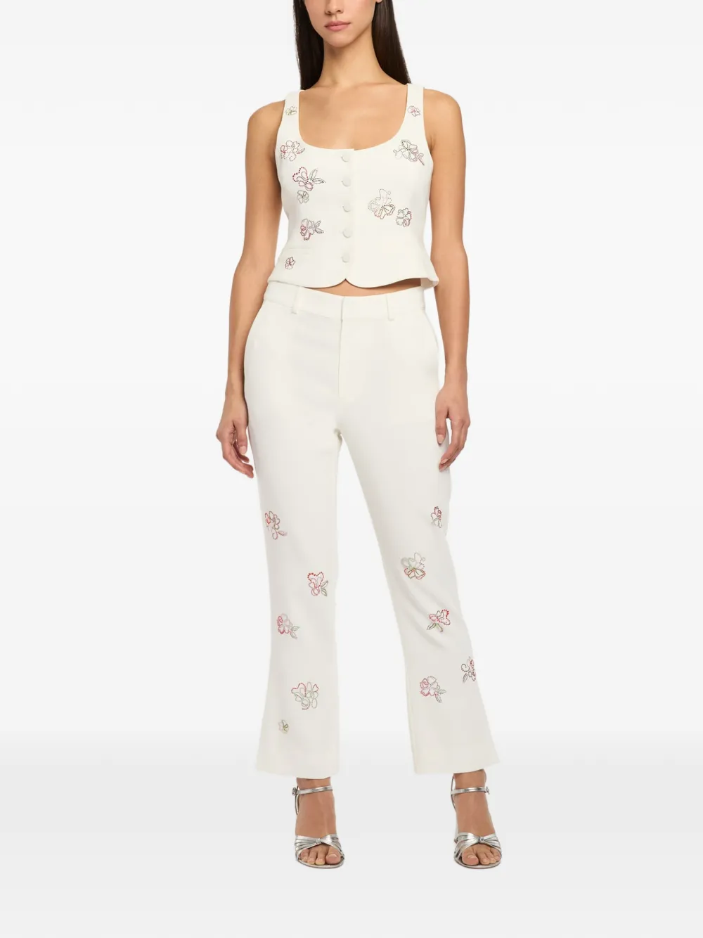 Cinq A Sept Kerry cropped broek met bloemendetail Beige