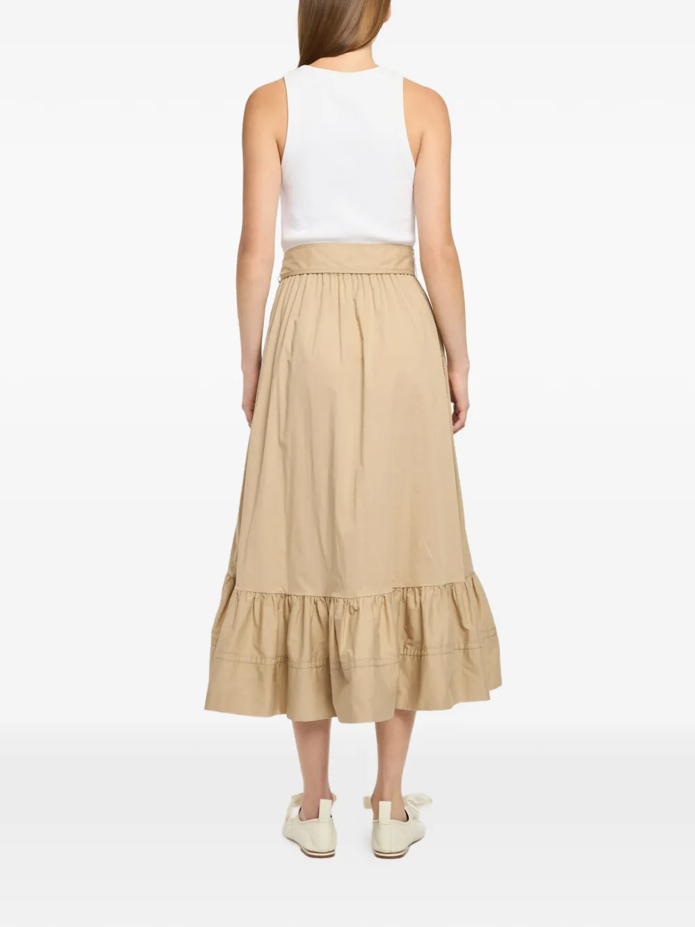 Cinq A Sept Zayla midi-jurk met gestrikte taille en ruches Beige