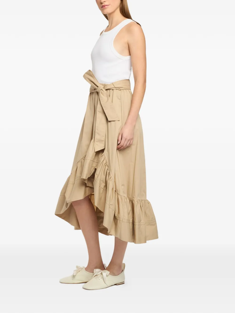 Cinq A Sept Zayla midi-jurk met gestrikte taille en ruches Beige
