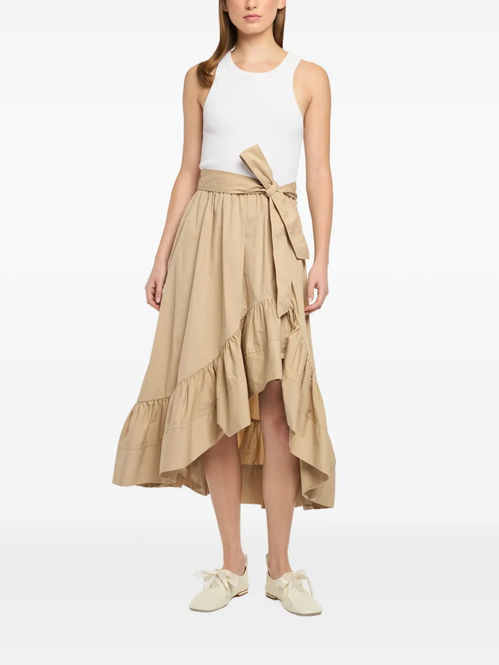 Cinq A Sept Zayla midi-jurk met gestrikte taille en ruches Beige