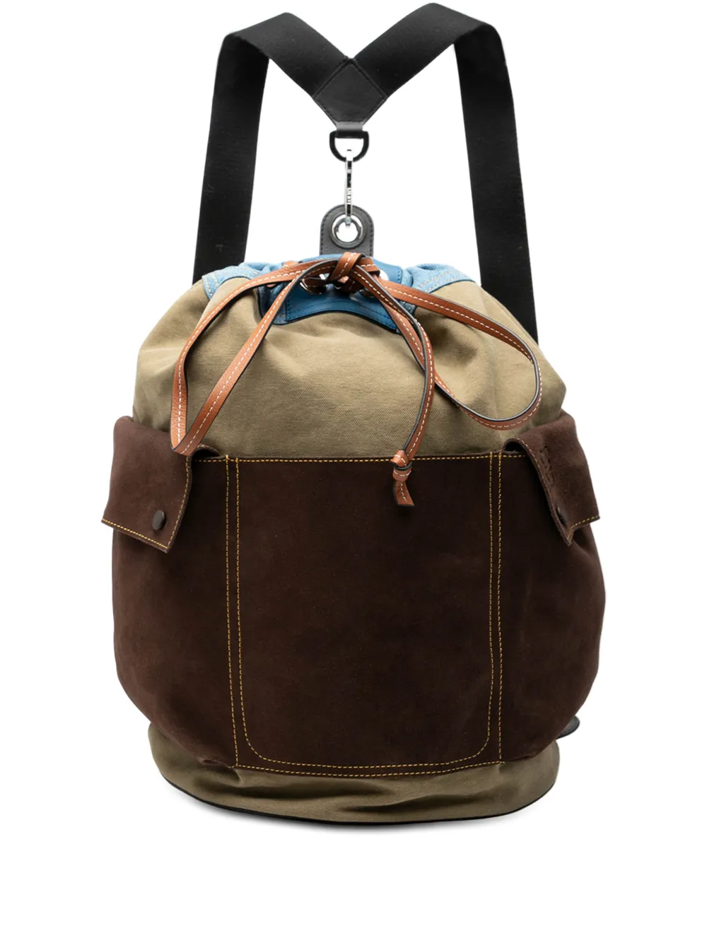 Loewe Pre-Owned 2015-2025 Cotton Suede And Denim Drawstring Reversible backpack - Marrone