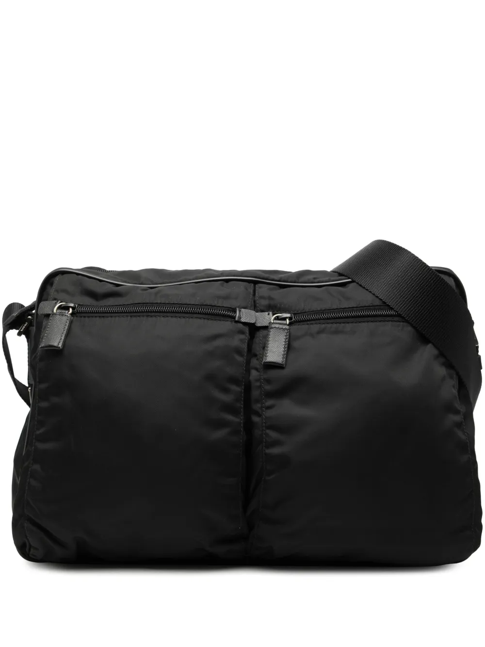 Prada Pre-Owned 2000-2013 Saffiano Trimmed Tessuto Double Zip crossbody bag - Nero