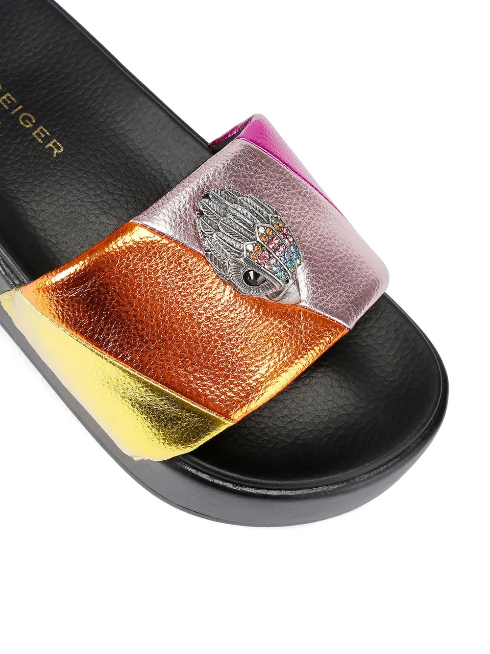 Kurt Geiger London Meena gestreepte sandalen met plateauzool en kristallen Zwart