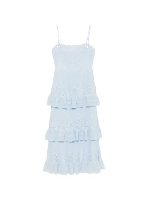 Self-Portrait lace-trimmed tiered midi dress