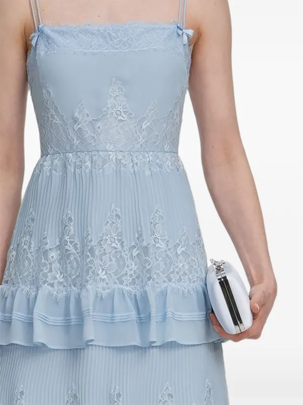self portrait blue chiffon dress Self-Portrait - Lace Tiered Midi Color:Silk Faille Mint delicate spaghetti straps and sleveless dress Dress Shorts - Black