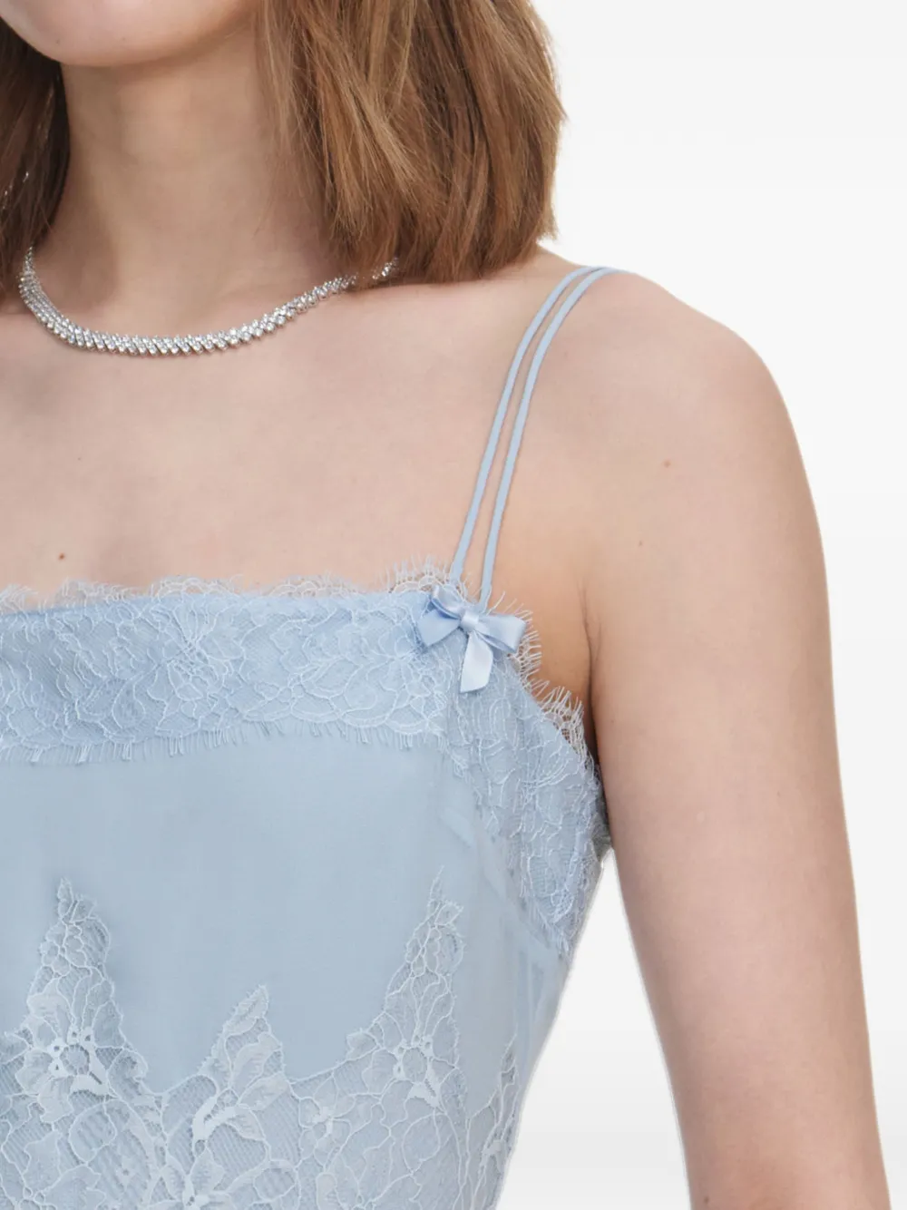 Self-Portrait Gelaagde midi-jurk met kant Blauw