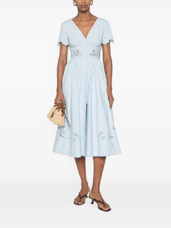 self portrait embroidered midi dress Asymmetric embroidered linen and cotton-blend midi dress - white