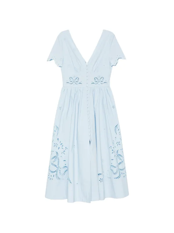 self portrait embroidered midi dress Self-portrait V-neck Midi Dress With Pleated Details