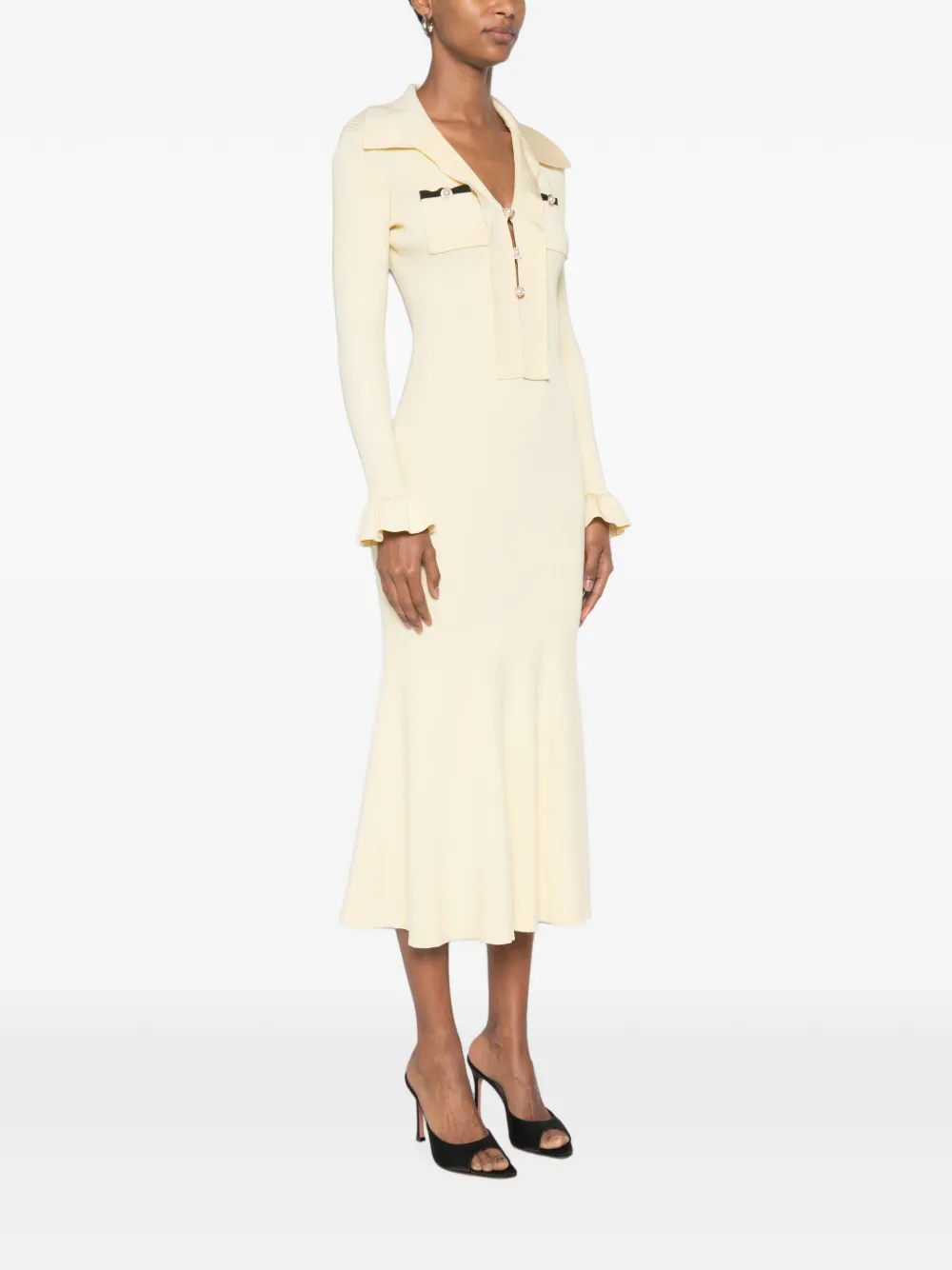 Self-Portrait Gebreide midi-jurk met viscose en strik Geel