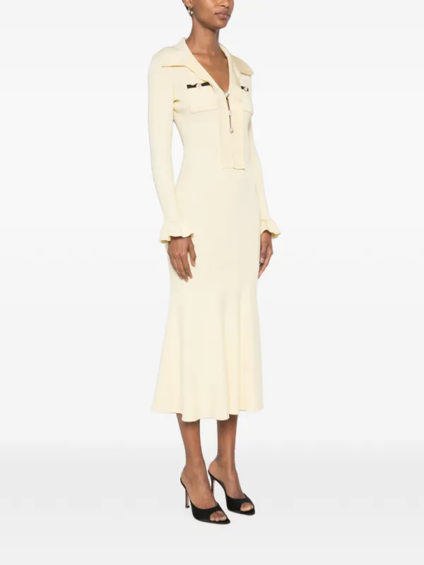 self portrait yellow knit dress Yellow Knit Peplum Midi Dress  self-portrait-US