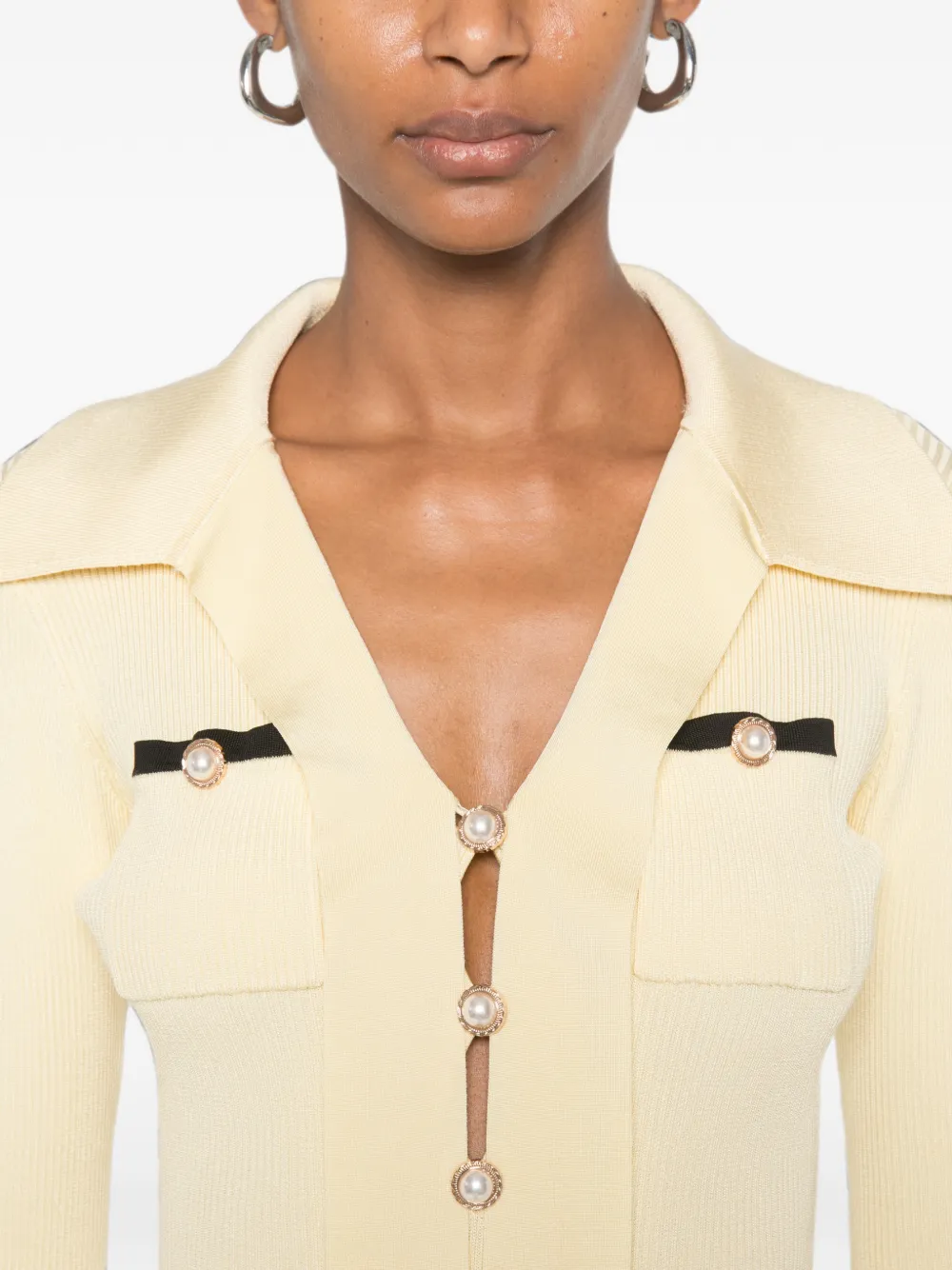 Self-Portrait Gebreide midi-jurk met viscose en strik Geel