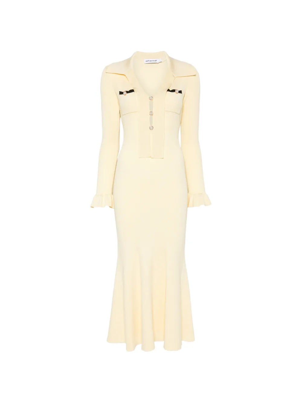 Self-Portrait ruffled ribbed-knit midi dress - Yellow