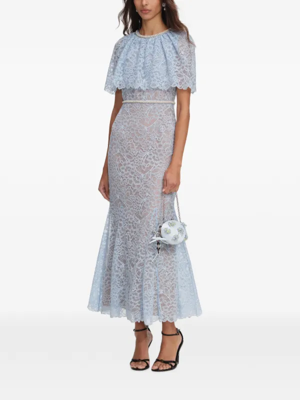 self portrait blue midi dress Self-Portrait Lace Cape | Blue Taffeta midi