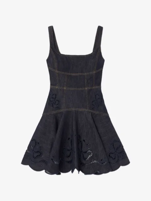Self-Portrait indigo denim bow-embroidered mini dress