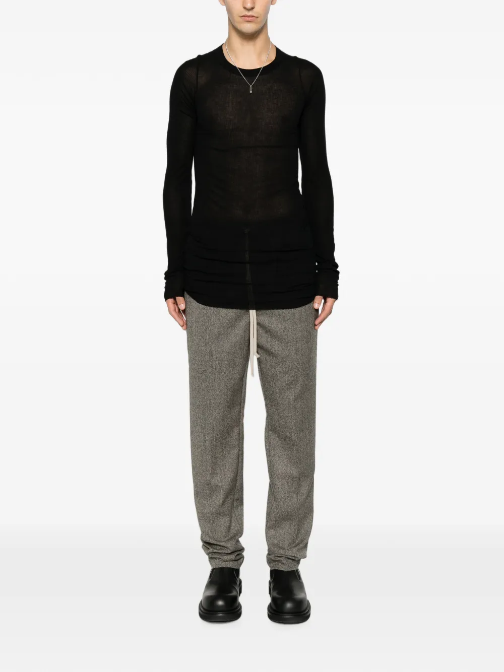 Rick Owens Tower slim-fit broek van bishu wol met trekkoord Grijs