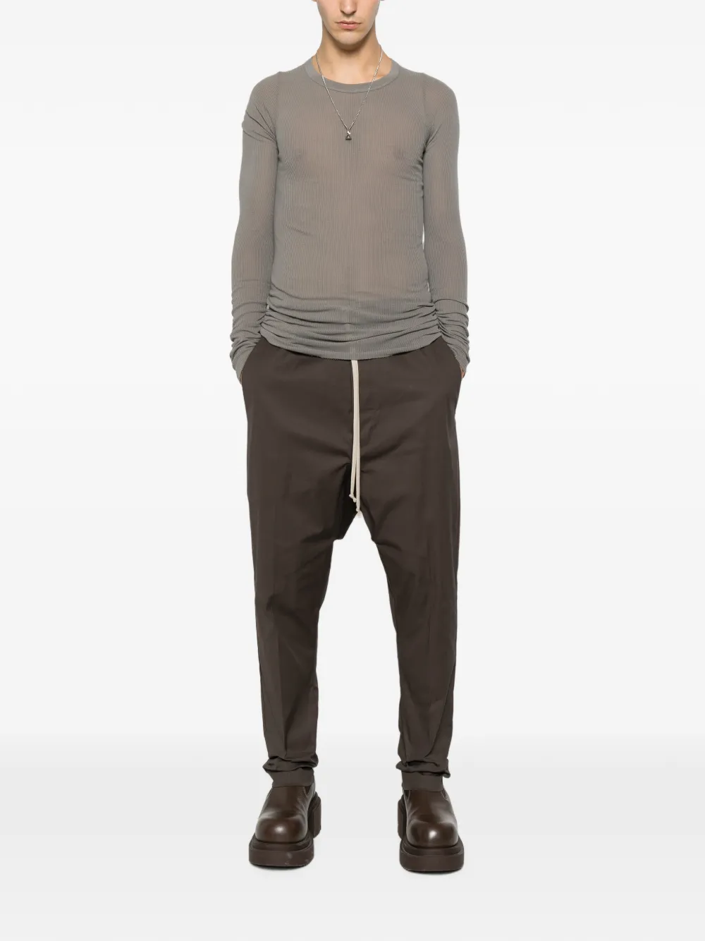 Rick Owens Broek met verlaagd kruis Bruin