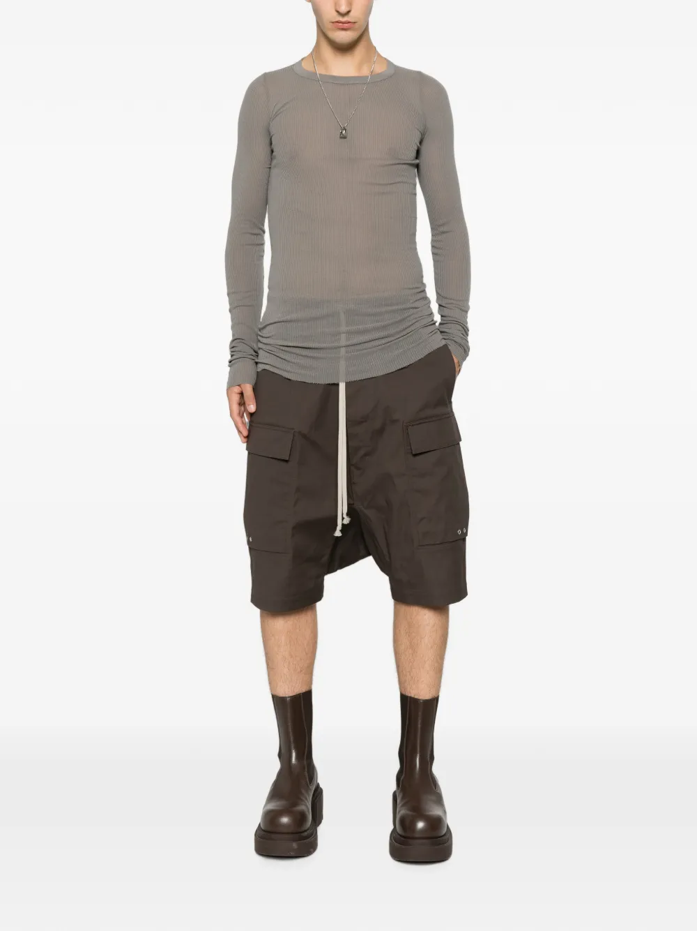 Rick Owens Tower geribbeld T-shirt met lange mouwen Grijs